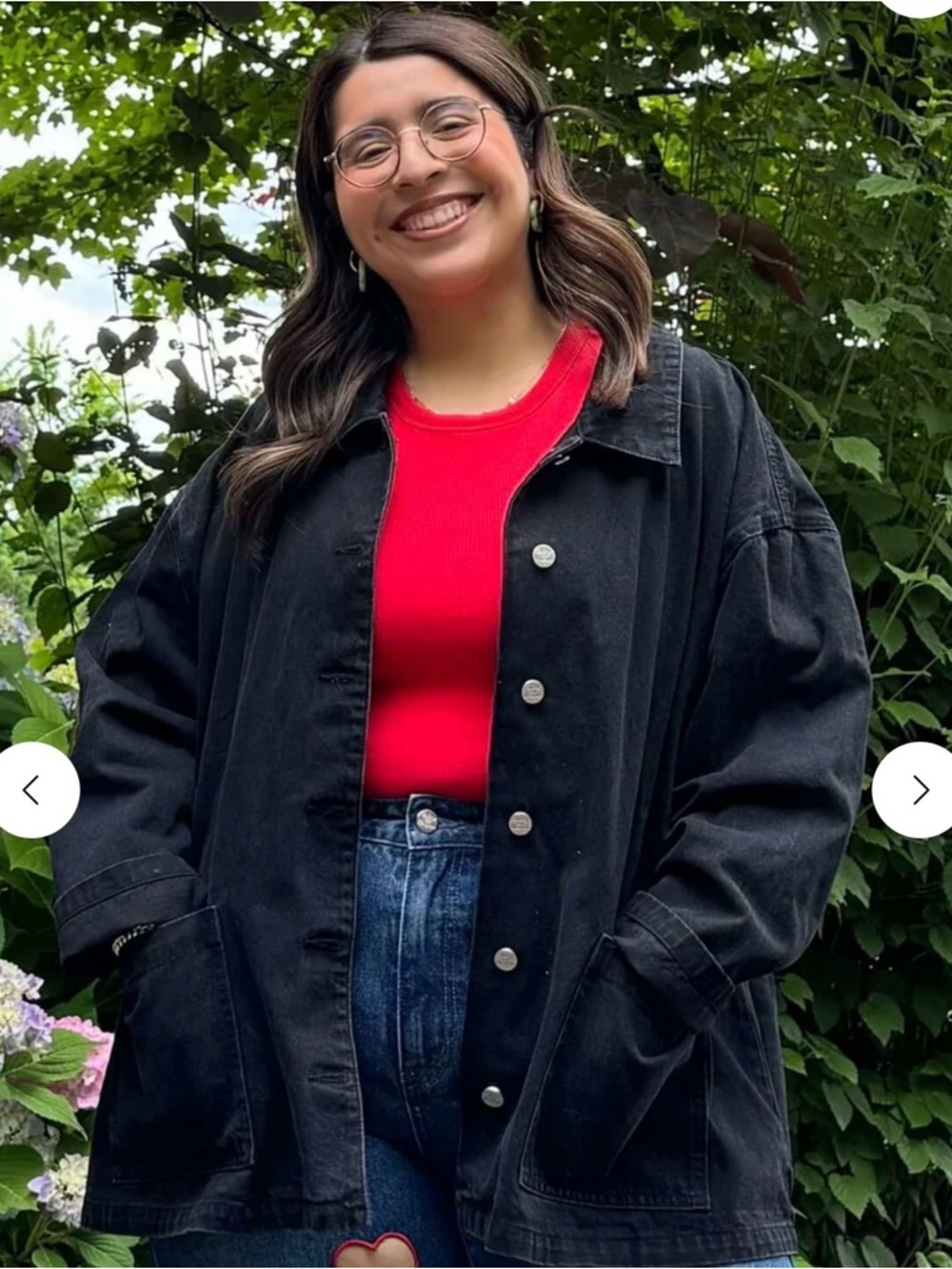 Shiny by Nature Black Oversized Button-Front Black Denim Jacket with Pockets 4X